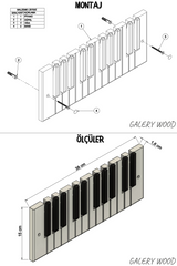 Piano Coat (10 Key) - Wall Mountable Piano Towel Coat Umbrella Bag Hanger Hook Rack Coat Hooks - Black and White