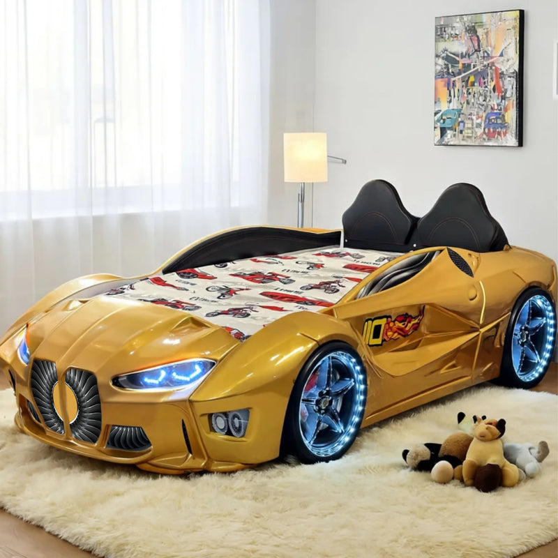 GTM Twin Race Car Bed with LED Lights &amp; Sound FX