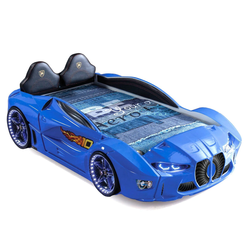 GTM Twin Race Car Bed with LED Lights &amp; Sound FX