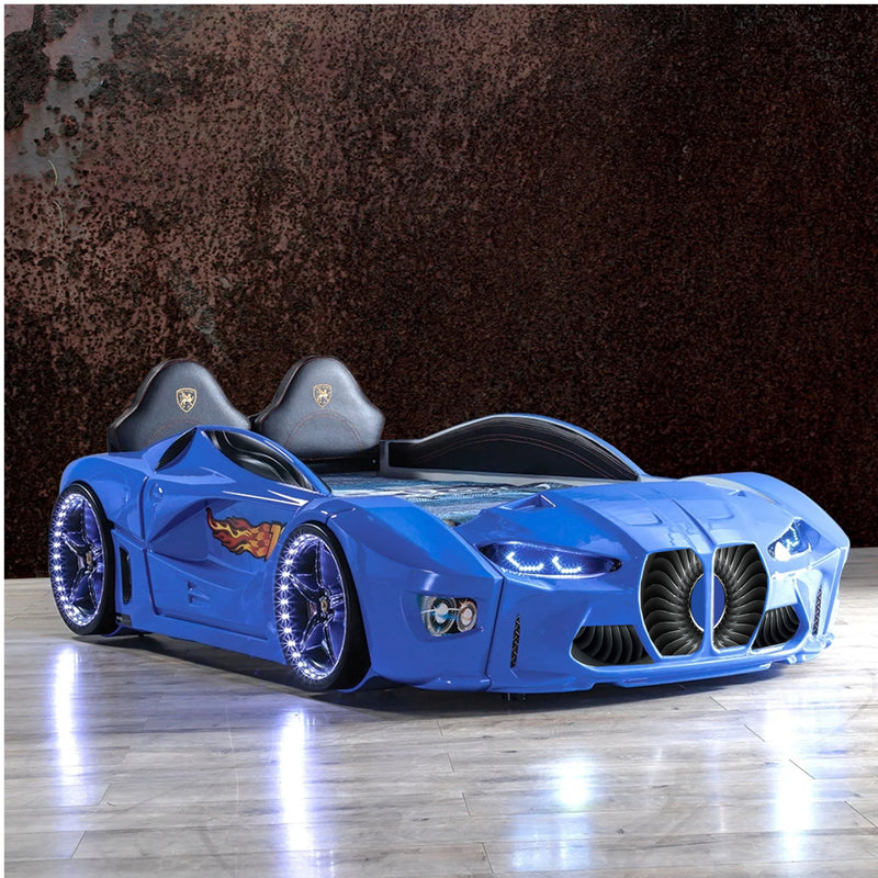 GTM Twin Race Car Bed with LED Lights &amp; Sound FX