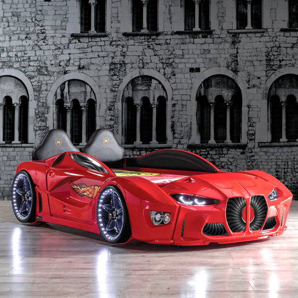 GTM Twin Race Car Bed with LED Lights &amp; Sound FX