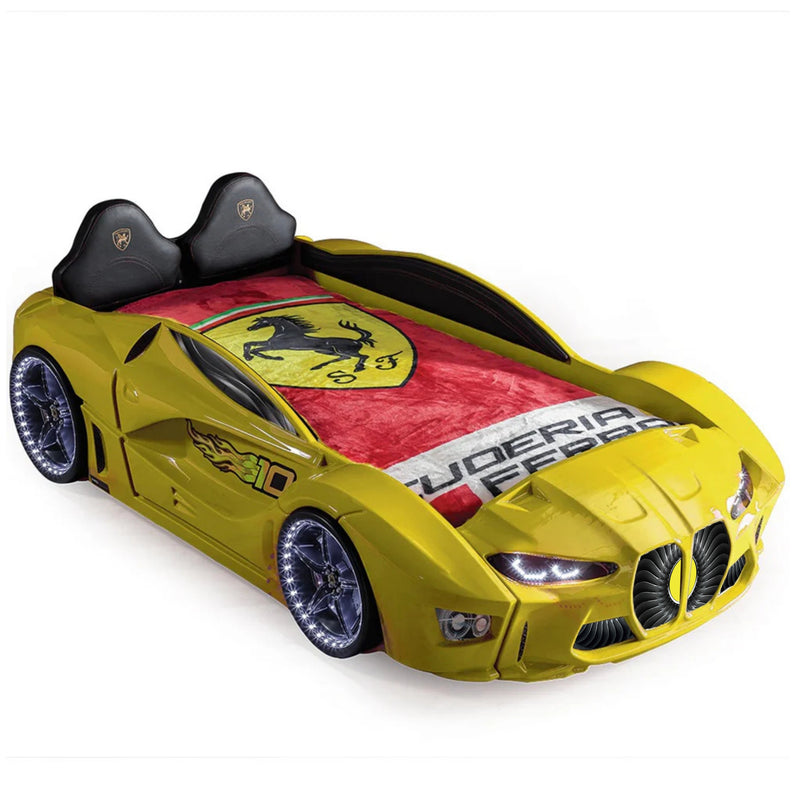 GTM Twin Race Car Bed with LED Lights &amp; Sound FX