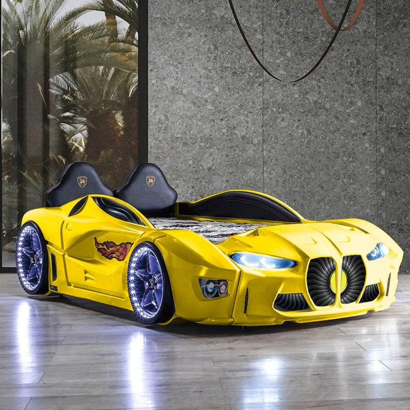 GTM Twin Race Car Bed with LED Lights &amp; Sound FX