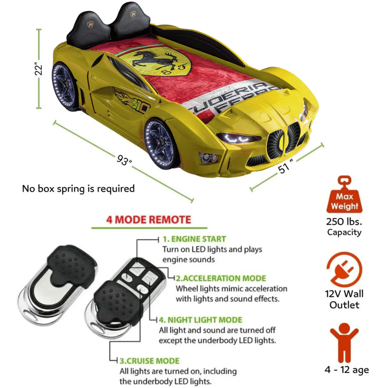 GTM Twin Race Car Bed with LED Lights &amp; Sound FX