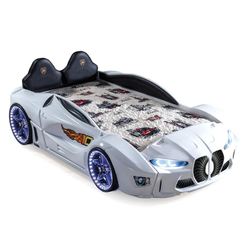 GTM Twin Race Car Bed with LED Lights &amp; Sound FX