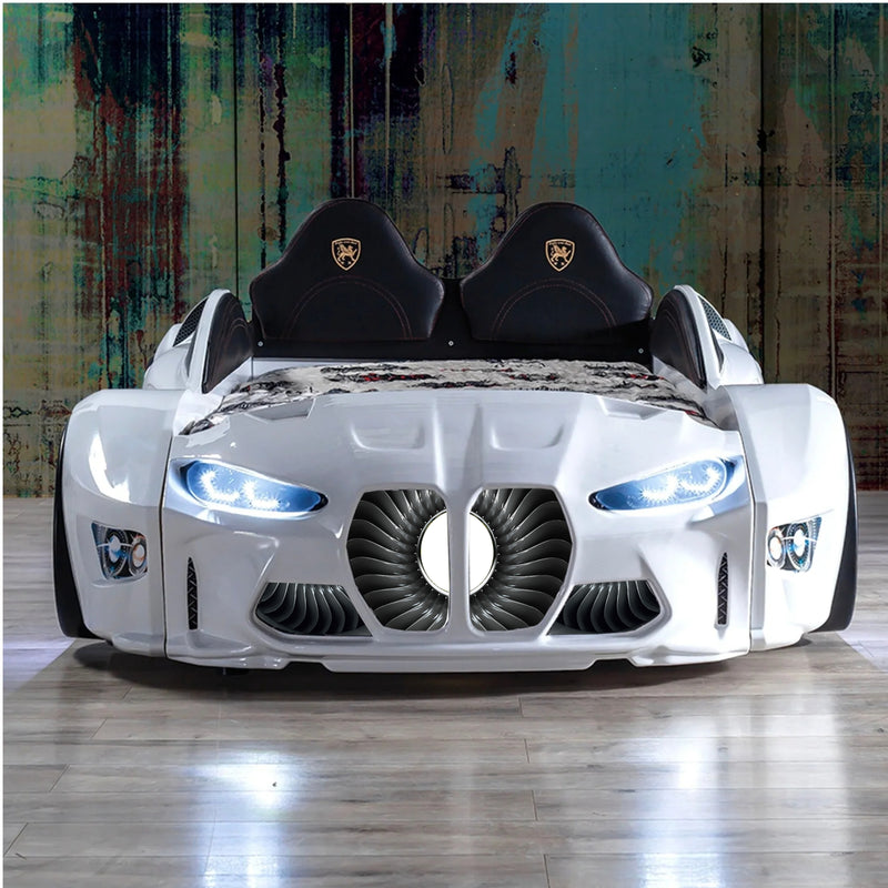 GTM Twin Race Car Bed with LED Lights &amp; Sound FX