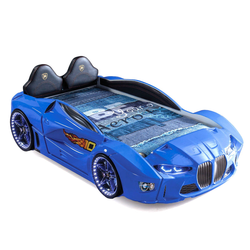 GTM Twin Race Car Bed with LED Lights &amp; Sound FX