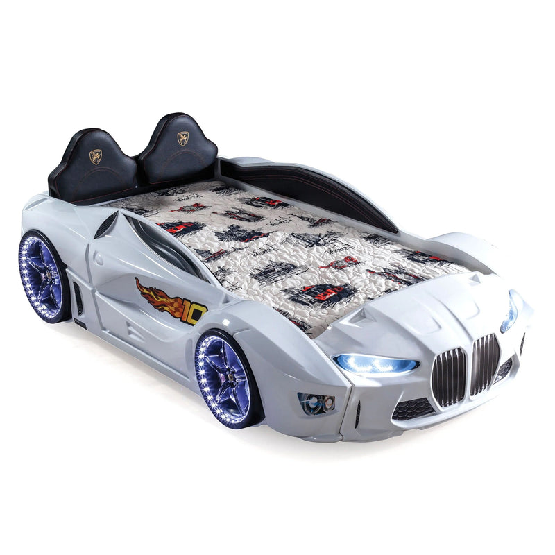 GTM Twin Race Car Bed with LED Lights &amp; Sound FX