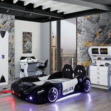 SPYDER POLICE Twin Race Car Bed with LED Lights & Sound FX, FREE Mattress Included carbedus