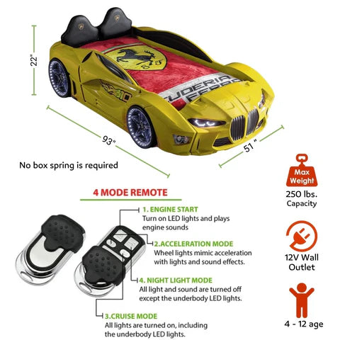 GTM Twin Race Car Bed with LED Lights &amp; Sound FX key features