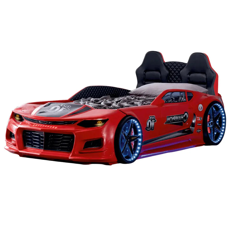 Red Champion Race Car Bed (should lean back seat)