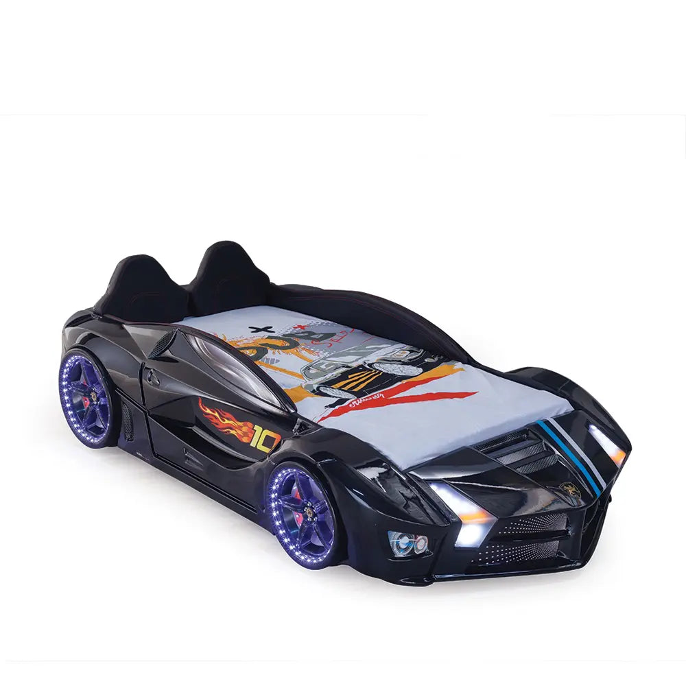 MOON Luxury Twin Race Car Bed with LED Lights & Sound FX