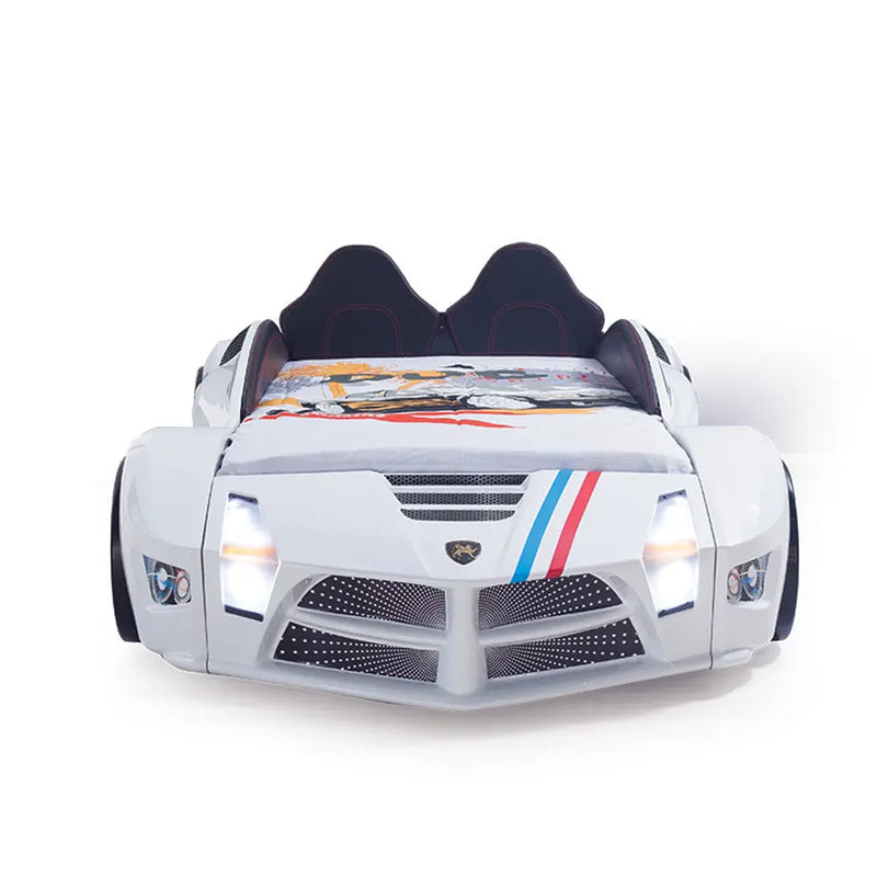 MOON Luxury Twin Race Car Bed with LED Lights & Sound FX Uscarbed