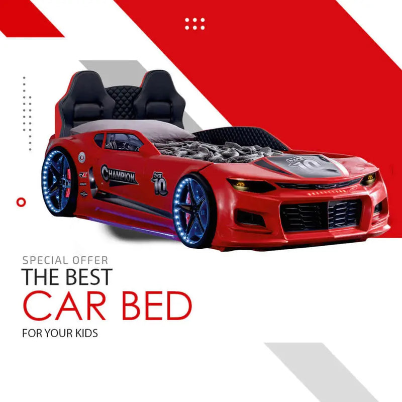 Red Champion Race Car Bed (should lean back seat)