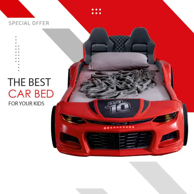 Red Champion Race Car Bed (should lean back seat)