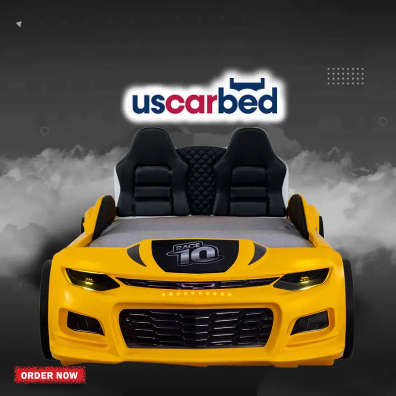 Yellow Champion Race Car Bed For Kids (should lean back seat)